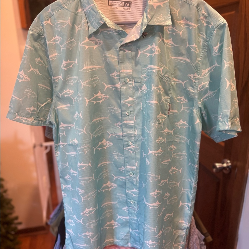 Momentum Light Blue Shark Print Shirt